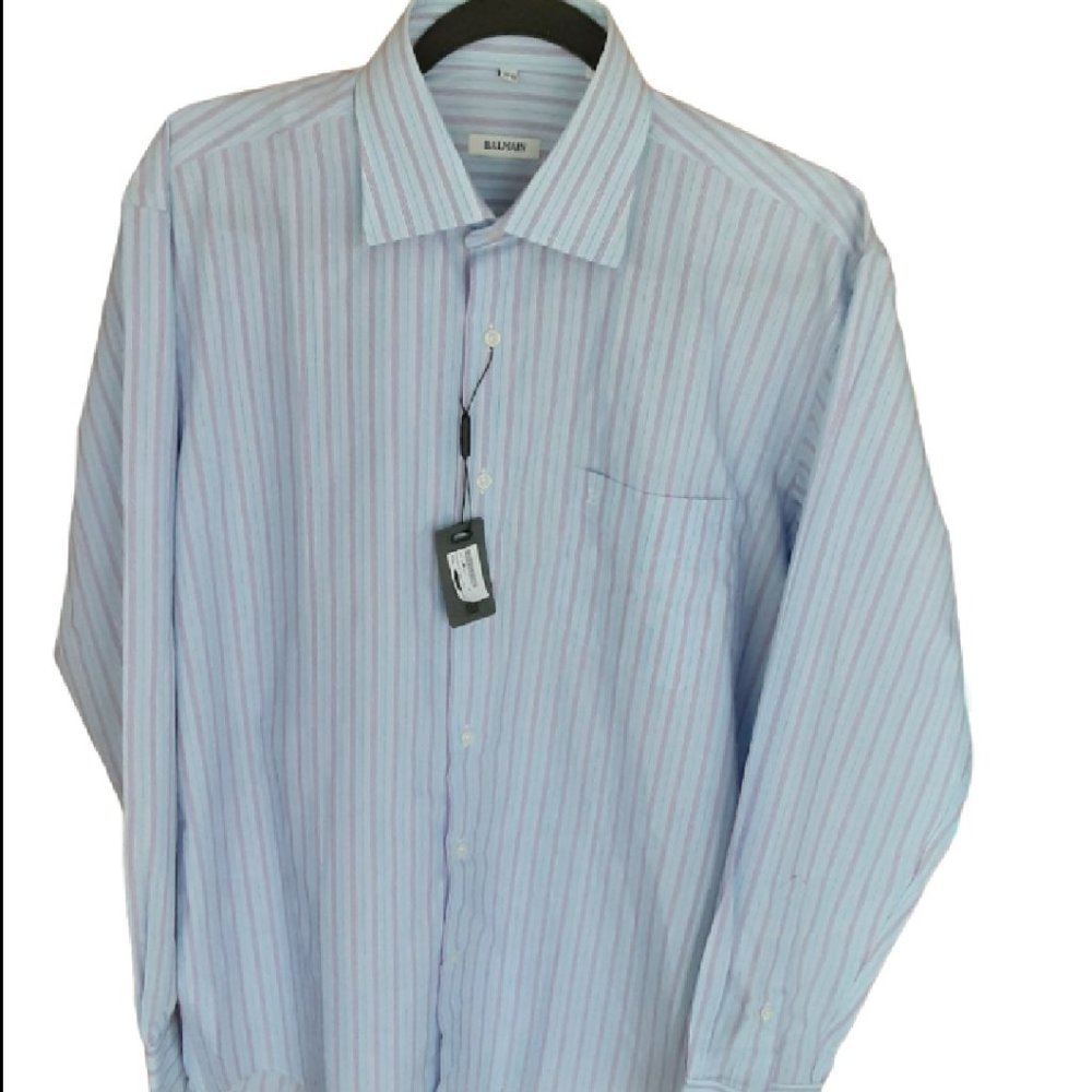Balmain Mens Long Sleeve Button Up Blue M